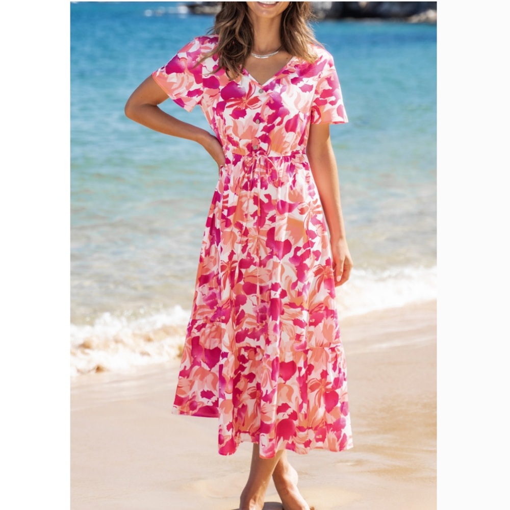 Cupshe Floral Print Tiered Hem Maxi Dress
L/Fuschia